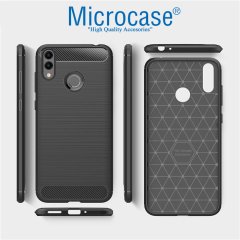 Microcase Huawei Honor 8C Brushed Carbon Fiber Silikon Kılıf + Tempered Glass Cam Koruma