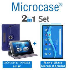 Microcase Lenovo M10 FHD Plus  10.3'' TB-X606 X606F Tablet Universal Döner Standlı Kılıf - Lacivert + Nano Esnek Ekran Koruma Filmi