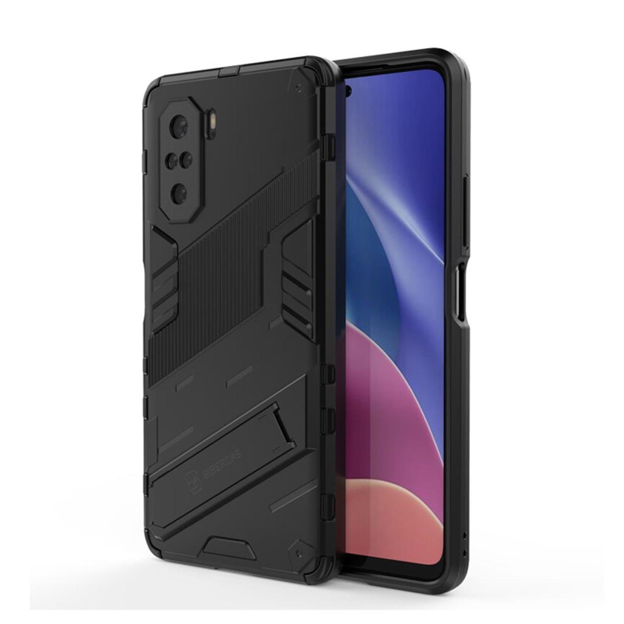 Microcase Xiaomi Poco F3 Matrix Armor Standlı Kılıf - Siyah