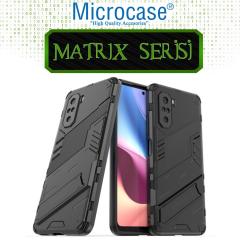 Microcase Xiaomi Poco F3 Matrix Armor Standlı Kılıf - Siyah