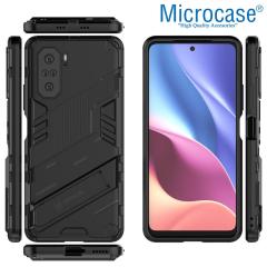 Microcase Xiaomi Poco F3 Matrix Armor Standlı Kılıf - Siyah