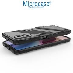Microcase Xiaomi Poco F3 Matrix Armor Standlı Kılıf - Siyah