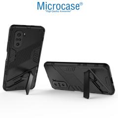 Microcase Xiaomi Poco F3 Matrix Armor Standlı Kılıf - Siyah