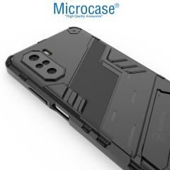 Microcase Xiaomi Poco F3 Matrix Armor Standlı Kılıf - Siyah