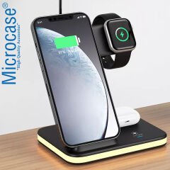 Microcase Samsung-iPhone-Airpods ile uyumlu 15W 2in1 Kablosuz Hızlı Şarj Standı - AL3755