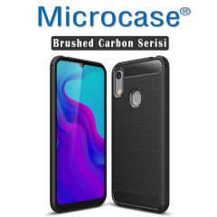 Microcase Huawei Honor 8A Pro Brushed Carbon Fiber Silikon Kılıf + Tempered Glass Cam Koruma