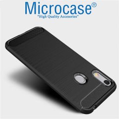 Microcase Huawei Honor 8A Pro Brushed Carbon Fiber Silikon Kılıf + Tempered Glass Cam Koruma