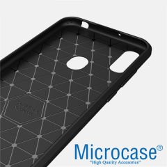 Microcase Huawei Honor 8A Pro Brushed Carbon Fiber Silikon Kılıf + Tempered Glass Cam Koruma