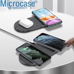 Microcase Samsung-iPhone-Airpods ile uyumlu 15W 2in1 Kablosuz Hızlı Şarj Standı - AL3912