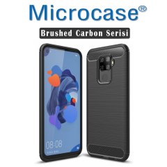 Microcase Huawei Mate 30 Lite Brushed Carbon Fiber Silikon Kılıf - Siyah + Tempered Glass Cam Koruma