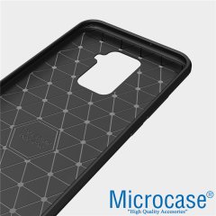 Microcase Huawei Mate 30 Lite Brushed Carbon Fiber Silikon Kılıf - Siyah + Tempered Glass Cam Koruma