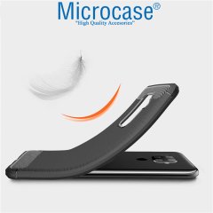 Microcase Huawei Mate 30 Lite Brushed Carbon Fiber Silikon Kılıf - Siyah + Tempered Glass Cam Koruma