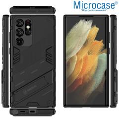 Microcase Samsung Galaxy S22 Ultra Matrix Armor Standlı Kılıf - Siyah