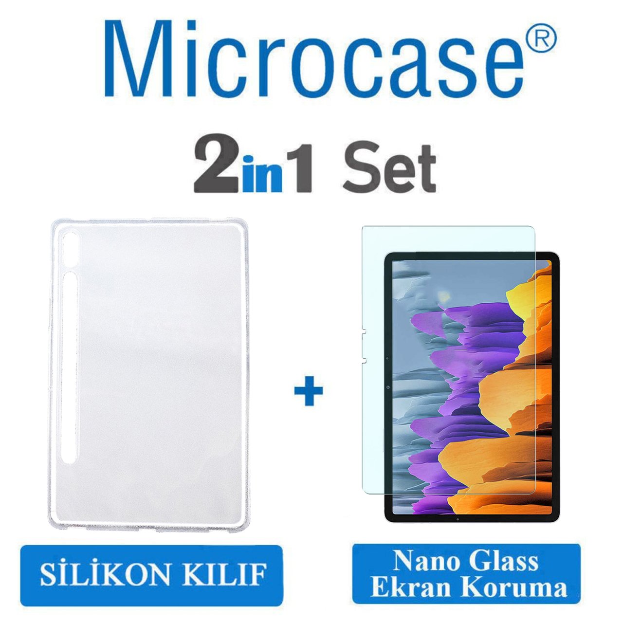 Microcase Samsung Galaxy Tab S7 T870 Silikon Kılıf Şeffaf + Nano Esnek Ekran Koruma Filmi