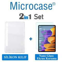 Microcase Samsung Galaxy Tab S7 T870 Silikon Kılıf Şeffaf + Nano Esnek Ekran Koruma Filmi