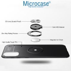 Microcase Samsung Galaxy A71 Focus Serisi Yüzük Standlı Silikon Kılıf - Siyah + Tempered Glass Cam Koruma