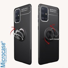 Microcase Samsung Galaxy A71 Focus Serisi Yüzük Standlı Silikon Kılıf - Siyah