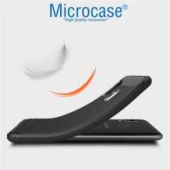 Microcase Samsung Galaxy A20e Brushed Carbon Fiber Silikon Kılıf - Siyah + Tempered Glass Cam Koruma