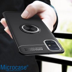 Microcase Samsung Galaxy A71 Focus Serisi Yüzük Standlı Silikon Kılıf - Siyah