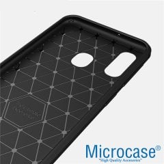 Microcase Samsung Galaxy A20e Brushed Carbon Fiber Silikon Kılıf - Siyah + Tempered Glass Cam Koruma