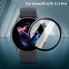 Microcase Amazfit GTR 3 Pro Tam Kaplayan Kavisli Ekran Koruyucu 3D Pet Film - Siyah