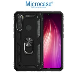 Microcase Xiaomi Redmi Note 8 Anka Serisi Yüzük Standlı Armor Kılıf - Siyah + Tempered Glass Cam Koruma