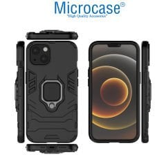 Microcase Iphone 15 Batman Serisi Yüzük Standlı Armor Kılıf Siyah -AL3349