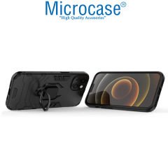 Microcase Iphone 15 Batman Serisi Yüzük Standlı Armor Kılıf Siyah -AL3349