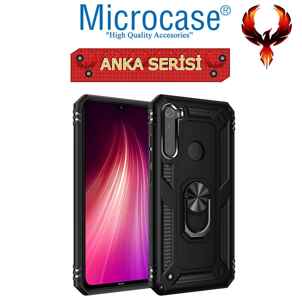 Microcase Xiaomi Redmi Note 8 Anka Serisi Yüzük Standlı Armor Kılıf - Siyah