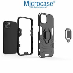 Microcase Iphone 15 Plus Batman Serisi Yüzük Standlı Armor Kılıf Siyah -AL3349
