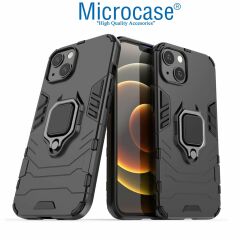 Microcase Iphone 15 Plus Batman Serisi Yüzük Standlı Armor Kılıf Siyah -AL3349