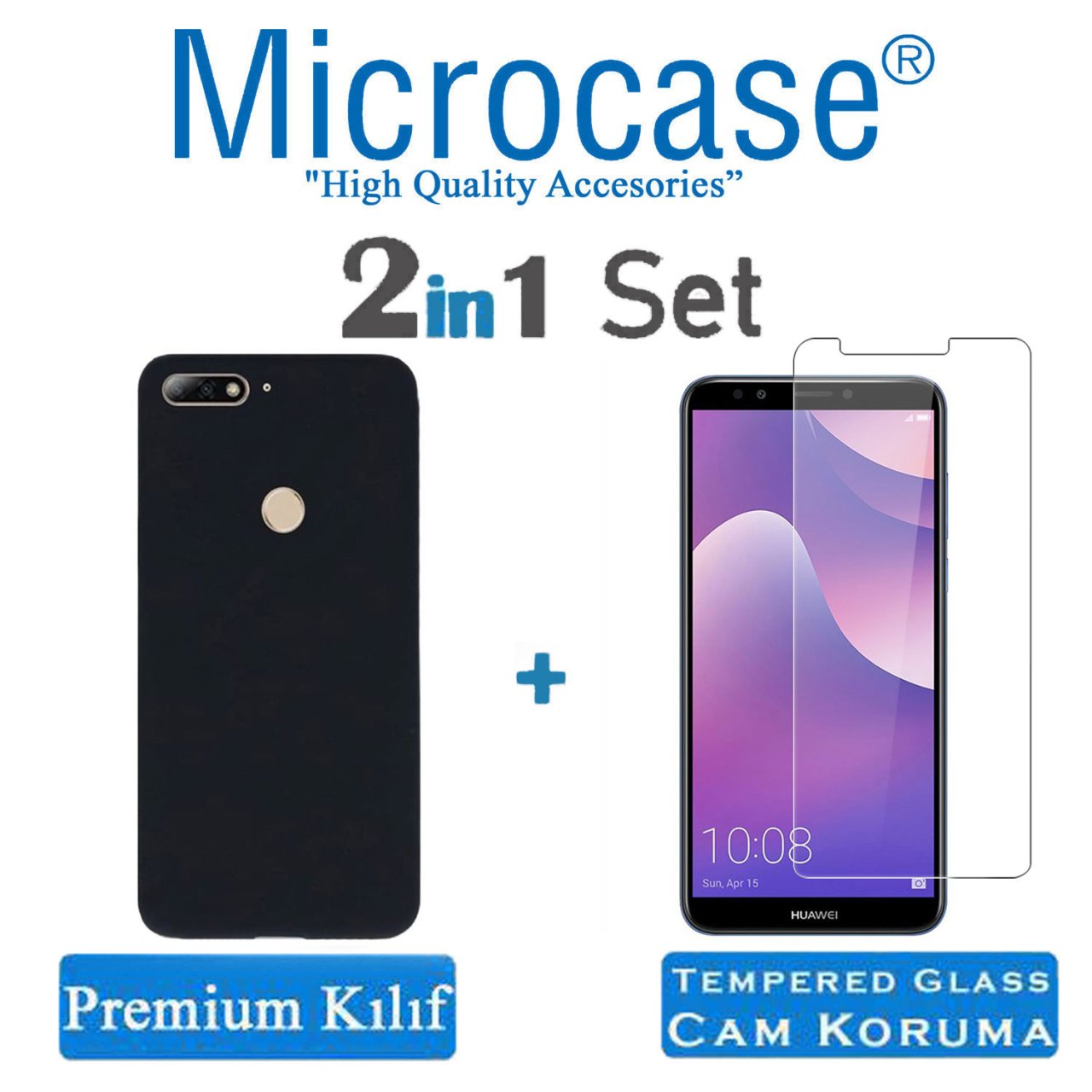 Microcase Huawei Y7 2018 Premium Matte Silikon Kılıf + Cam Koruma