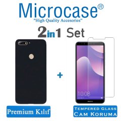 Microcase Huawei Y7 2018 Premium Matte Silikon Kılıf + Cam Koruma
