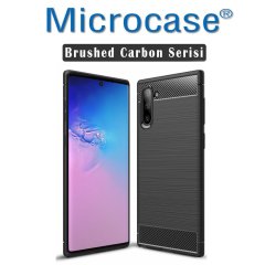 Microcase Samsung Galaxy Note 10 Brushed Carbon Fiber Silikon Kılıf - Siyah
