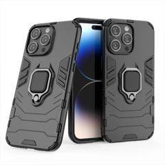 Microcase Iphone 15 Pro Batman Serisi Yüzük Standlı Armor Kılıf Siyah -AL3349