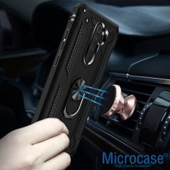 Microcase Xiaomi Redmi Note 8 Pro Anka Serisi Yüzük Standlı Armor Kılıf - Siyah