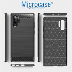 Microcase Samsung Galaxy Note 10 Plus Brushed Carbon Fiber Silikon Kılıf - Siyah