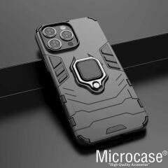 Microcase Iphone 15 ProMax Batman Serisi Yüzük Standlı Armor Kılıf Siyah -AL3349