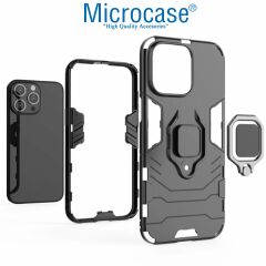 Microcase Iphone 15 ProMax Batman Serisi Yüzük Standlı Armor Kılıf Siyah -AL3349