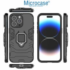 Microcase Iphone 15 ProMax Batman Serisi Yüzük Standlı Armor Kılıf Siyah -AL3349