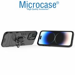 Microcase Iphone 15 ProMax Batman Serisi Yüzük Standlı Armor Kılıf Siyah -AL3349