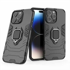 Microcase Iphone 15 ProMax Batman Serisi Yüzük Standlı Armor Kılıf Siyah -AL3349