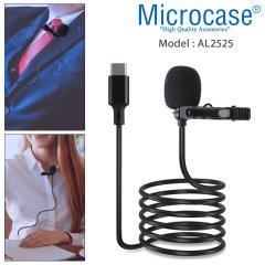 Microcase Lavalier Serisi Type-C Profesyonel Youtuber Yaka Mikrofonu 1.5 Metre - AL2525