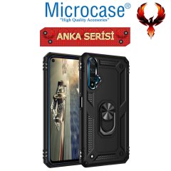 Microcase Huawei Honor 20 - Nova 5T Anka Serisi Yüzük Standlı Armor Kılıf - Siyah + Tempered Glass Cam Koruma