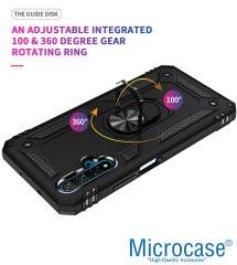 Microcase Huawei Honor 20 - Nova 5T Anka Serisi Yüzük Standlı Armor Kılıf - Siyah + Tempered Glass Cam Koruma
