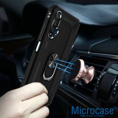 Microcase Huawei Honor 20 - Nova 5T Anka Serisi Yüzük Standlı Armor Kılıf - Siyah + Tempered Glass Cam Koruma