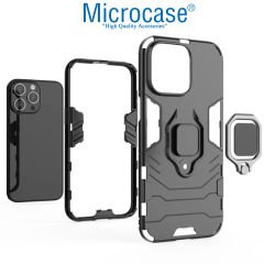 Microcase Xiaomi Poco M6 Pro 5G-Redmi 12 5G Batman Serisi Yüzük Standlı Armor Kılıf Siyah -AL3349