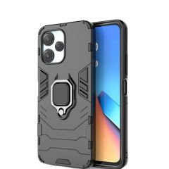 Microcase Xiaomi Poco M6 Pro 5G-Redmi 12 5G Batman Serisi Yüzük Standlı Armor Kılıf Siyah -AL3349