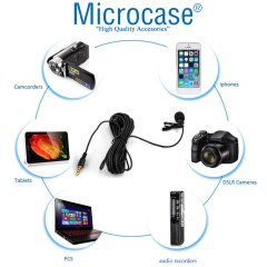 Microcase Lavalier Serisi 3.5 mm Profesyonel Youtuber Yaka Mikrofonu 1.5 Metre - AL2524