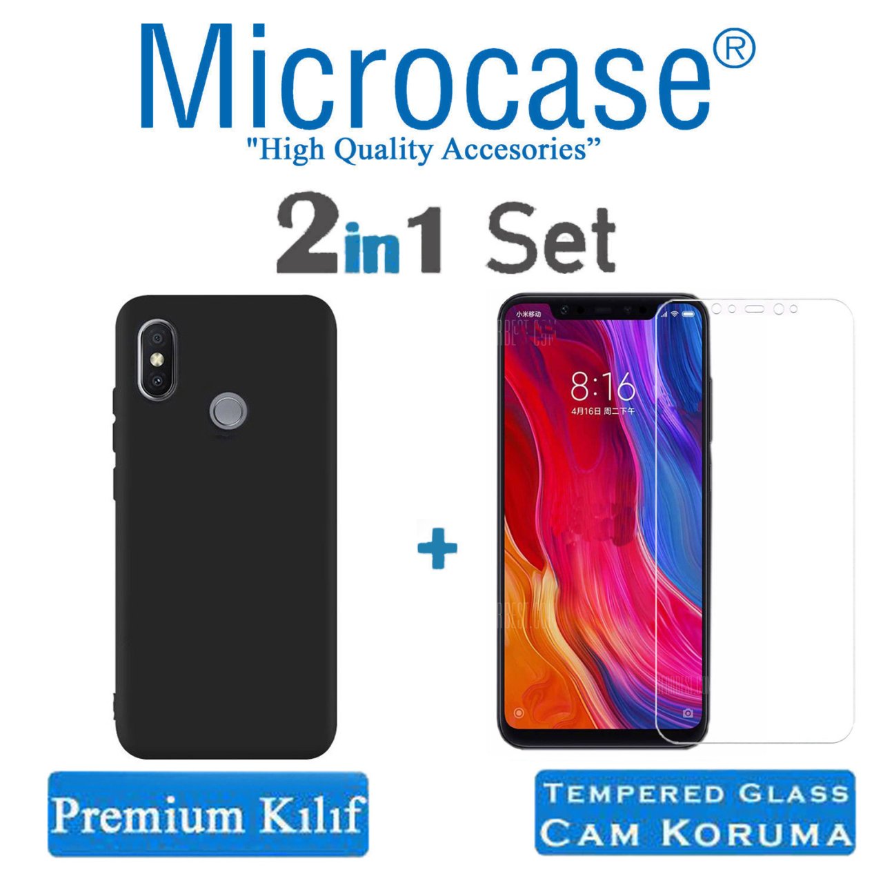 Microcase Xiaomi Mi 8 Premium Matte Silikon Kılıf + Cam Koruma